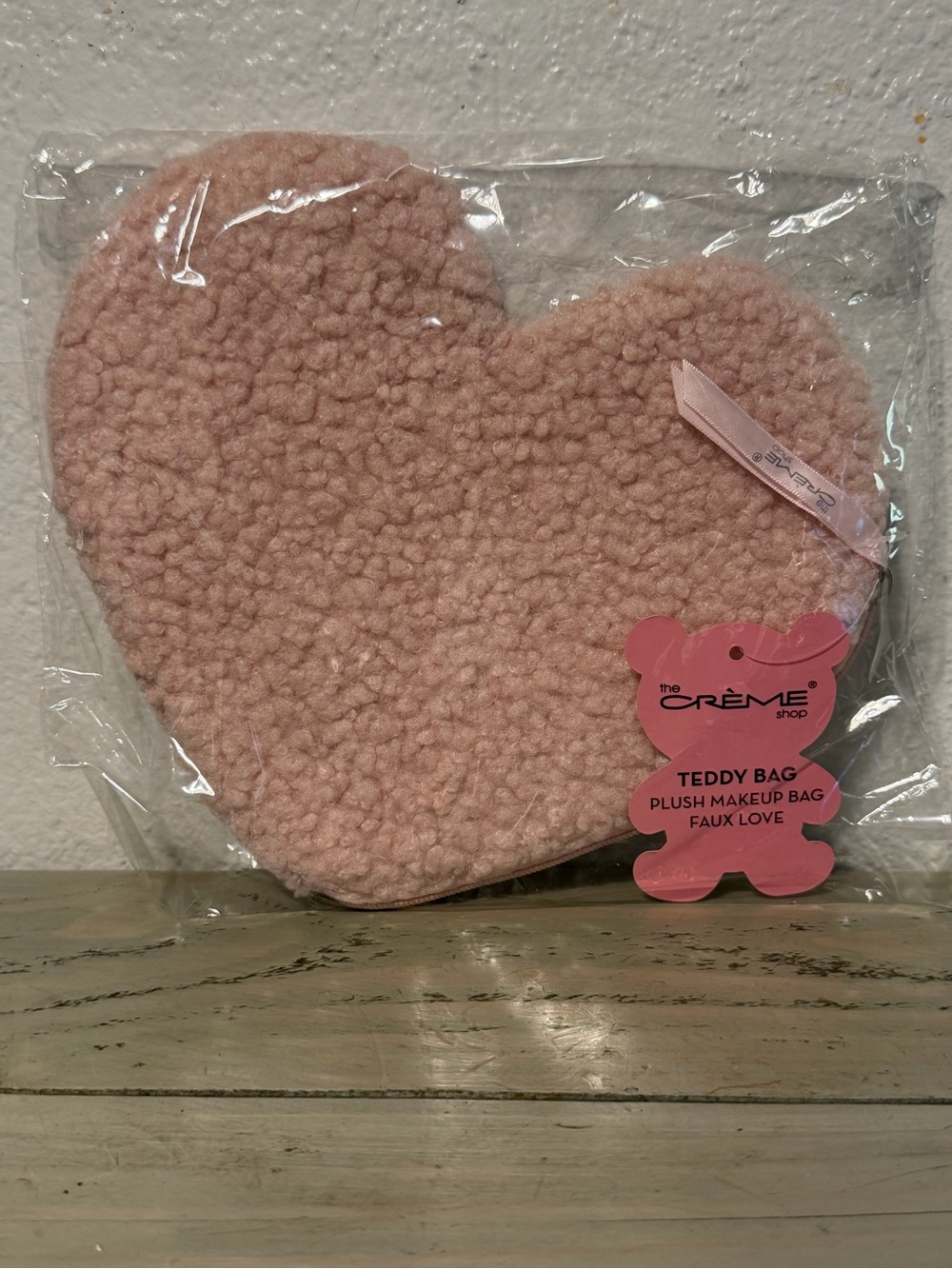 The Crème Shop Pink Heart Teddy Plush Makeup Bag